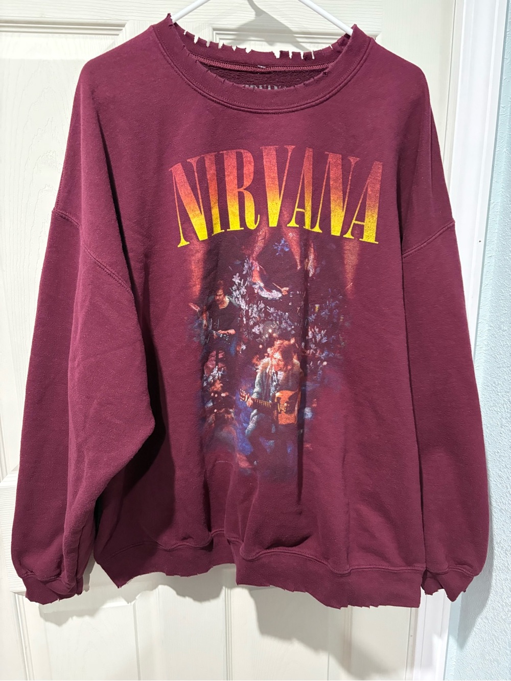 Urban Outfitters Maroon Crewneck Sweatshirt with Yellow-Orange Logo